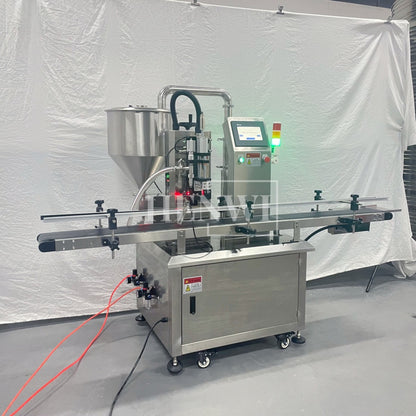 Henwi HWFCL-Automatic 1  Nozzle Gear Pump Liquid Filling Machine with 4 Wheels 1 Station Capping Machine with 2 Sides Square Bottle & Round Bottle Labeling Machine