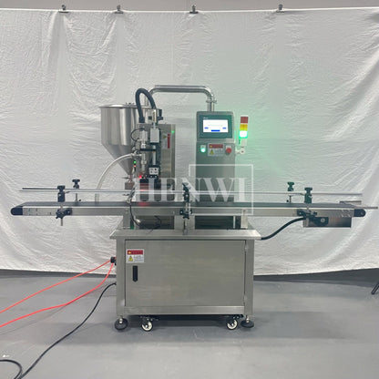 Henwi HWFCL-Automatic 1  Nozzle Gear Pump Liquid Filling Machine with 4 Wheels 1 Station Capping Machine with 2 Sides Square Bottle & Round Bottle Labeling Machine