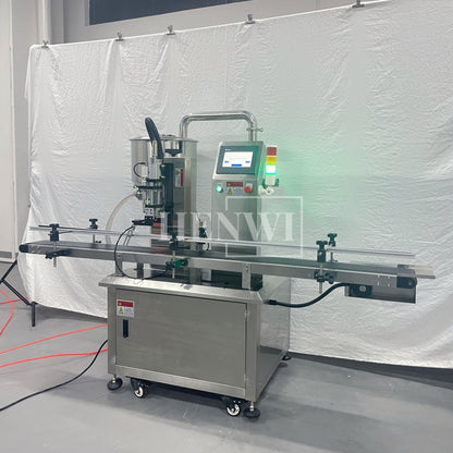 Henwi HWFCL-Automatic 1  Nozzle Gear Pump Liquid Filling Machine with 4 Wheels 1 Station Capping Machine with 2 Sides Square Bottle & Round Bottle Labeling Machine