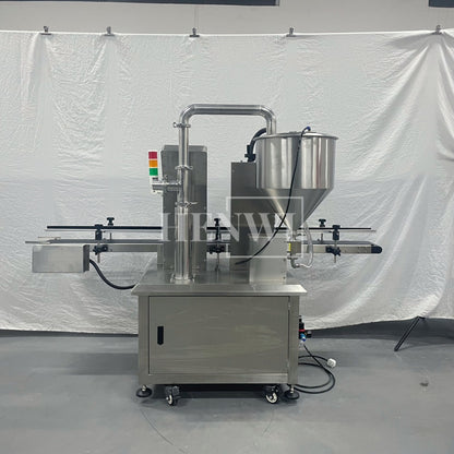 Henwi HWFCL-Automatic 1  Nozzle Gear Pump Liquid Filling Machine with 4 Wheels 1 Station Capping Machine with 2 Sides Square Bottle & Round Bottle Labeling Machine
