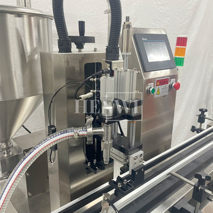 Henwi HWFCL-Automatic 1  Nozzle Gear Pump Liquid Filling Machine with 4 Wheels 1 Station Capping Machine with 2 Sides Square Bottle & Round Bottle Labeling Machine