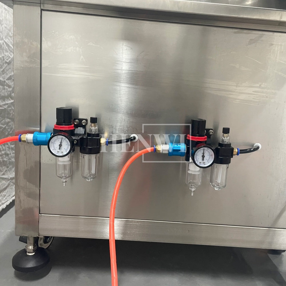 Henwi HWFCL-Automatic 1  Nozzle Gear Pump Liquid Filling Machine with 4 Wheels 1 Station Capping Machine with 2 Sides Square Bottle & Round Bottle Labeling Machine