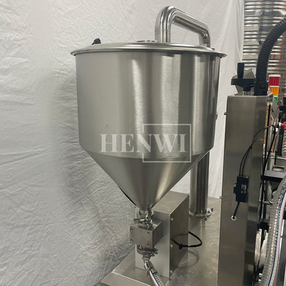 Henwi HWFCL-Automatic 1  Nozzle Gear Pump Liquid Filling Machine with 4 Wheels 1 Station Capping Machine with 2 Sides Square Bottle & Round Bottle Labeling Machine