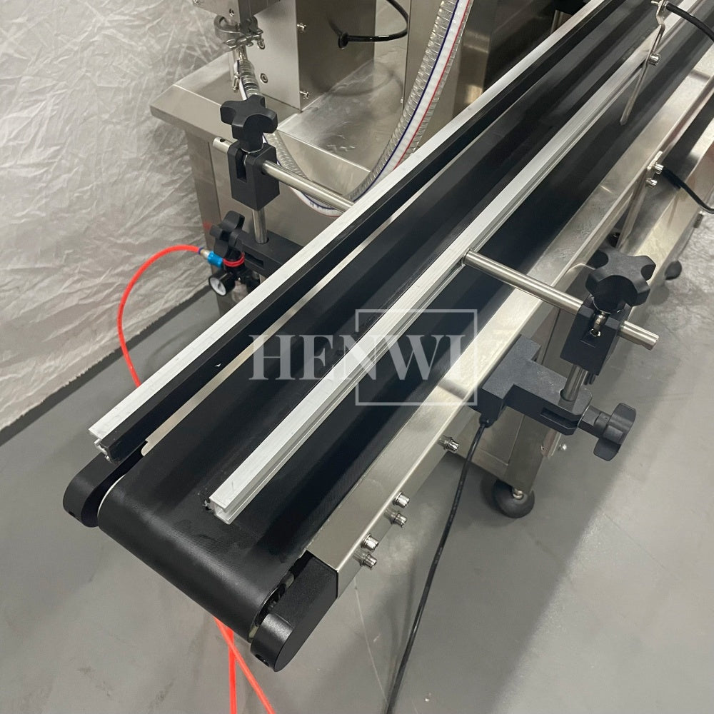 Henwi HWFCL-Automatic 1  Nozzle Gear Pump Liquid Filling Machine with 4 Wheels 1 Station Capping Machine with 2 Sides Square Bottle & Round Bottle Labeling Machine