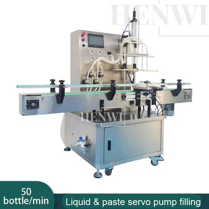 Henwi HWFM-M-4 Four Nozzles Magnetic Pump Model Automatic Liquid Bottling Filling Packing Machine 4 Heads Low Viscous Liquid Bottle Filler