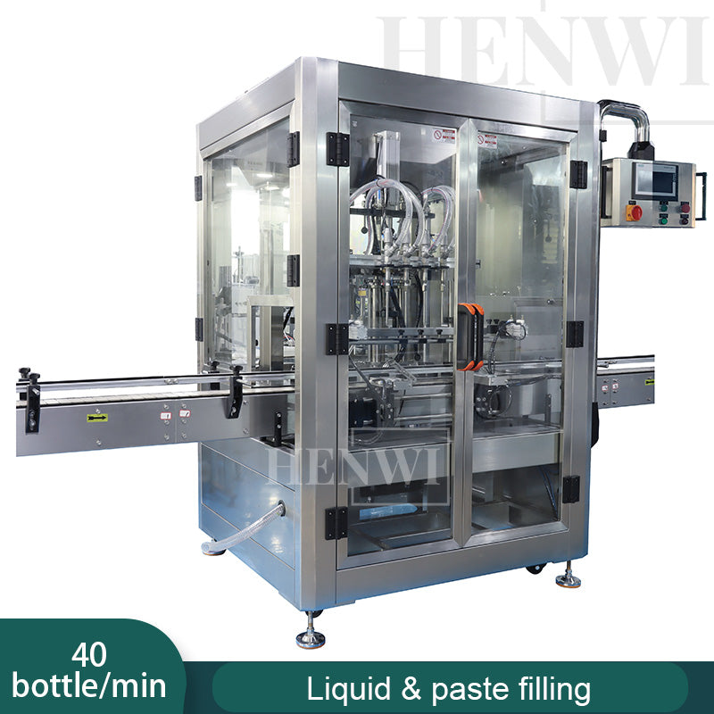 Henwi HWFM-P-4 Four Nozzles Automatic Liquid Bottling Filling Packing Machine 4 Heads Bottle Filler