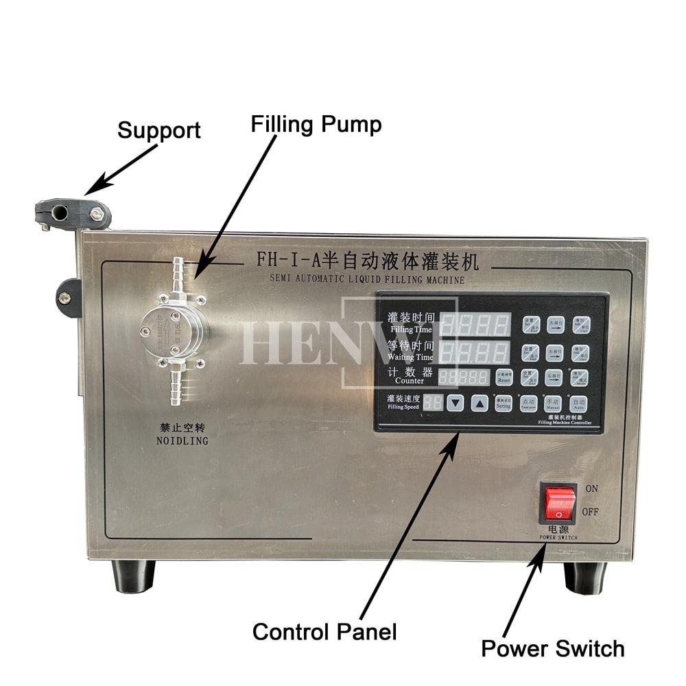 Henwi HWFM-S-1MF 1 Nozzle Semi-Auto Magnetic Pump Model Liquid Filling Bottling Machine One Head Bottle Jar Filler