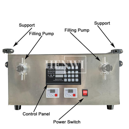 Henwi HWFM-S-2MF 2 Nozzles Semi-Auto Magnetic Pump Model Liquid Filling Bottling Machine Two Head Bottle Jar Filler