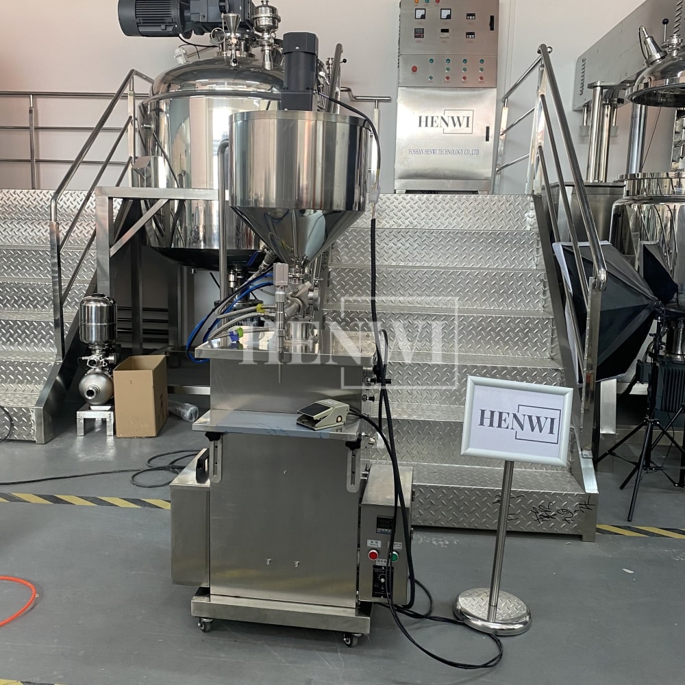 Henwi HWFM-S-CTF 1 Nozzle Semi-Auto Constant Temperature Liquid Mixing Heating Bottling Filling Machine One Head Bottle Filler With Mixer Heater