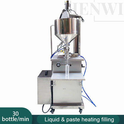 Henwi HWFM-S-CTF 1 Nozzle Semi-Auto Constant Temperature Liquid Mixing Heating Bottling Filling Machine One Head Bottle Filler With Mixer Heater