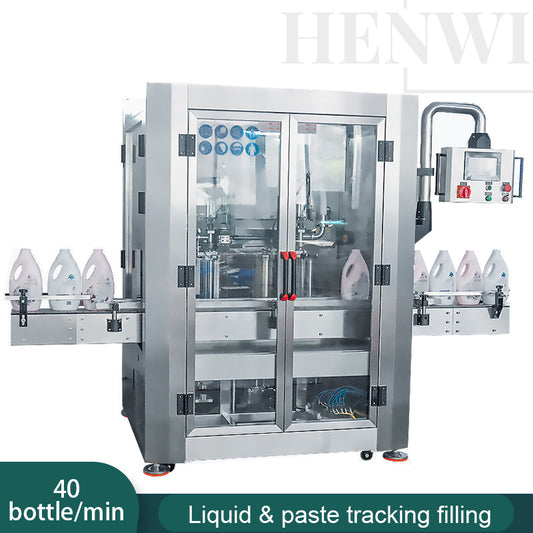 Henwi HWFM-T-2 Two Nozzles Tracking Model Automatic Liquid Bottling Filling Packing Machine 2 Heads Bottle Moving Filler