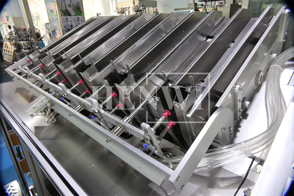 Henwi HWFSM-6 Lane Facial Sheet Mask Filler Sealer Six Lane Cosmetic Beauty Mask Facial Sheet Mask Pack Making Filling Sealing Machine