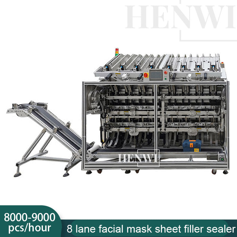 Henwi HWFSM-8 Lane Facial Sheet Mask Filler Sealer Beauty Face Mask Sheet Cosmetic Facial Mask Filling Sealing Packing Machine