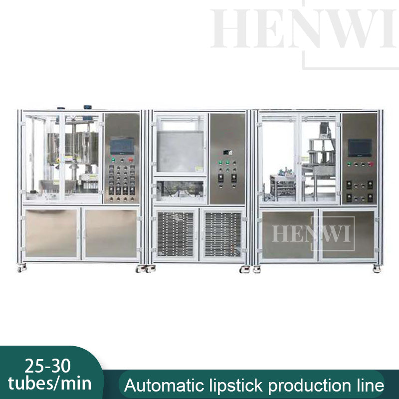 Henwi HWKH-Full Automatic Lipstick Production Line Lipstick Preheating Filling Chilling Demoulding Screwing Back Machine Line All In One Line