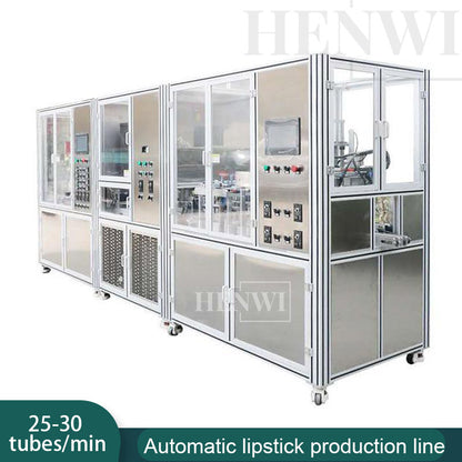 Henwi HWKH-Full Automatic Lipstick Production Line Lipstick Preheating Filling Chilling Demoulding Screwing Back Machine Line All In One Line