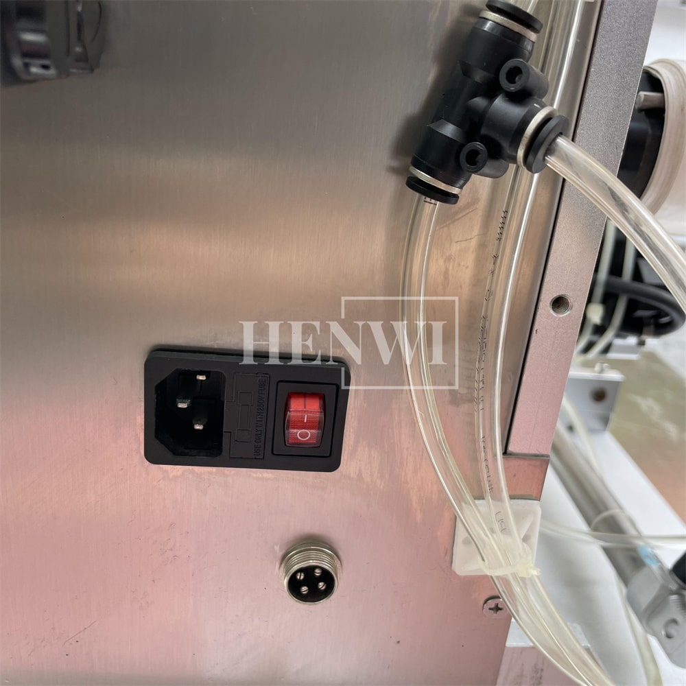 Henwi HWFCL- 1 Nozzle Semi-Auto Liquid Mixing Heating Bottling Filling Machine One Head Bottle Filler With Mixer Heater with Semi Automatic Bottle Cover Cap Capping Labeling Machine Line with Handheld Induction Sealing Device with Cooling Tunnel