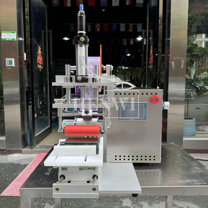 Henwi HWFCL- 1 Nozzle Semi-Auto Liquid Mixing Heating Bottling Filling Machine One Head Bottle Filler With Mixer Heater with Semi Automatic Bottle Cover Cap Capping Labeling Machine Line with Handheld Induction Sealing Device with Cooling Tunnel