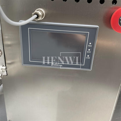 Henwi HWFCL- 1 Nozzle Semi-Auto Liquid Mixing Heating Bottling Filling Machine One Head Bottle Filler With Mixer Heater with Semi Automatic Bottle Cover Cap Capping Labeling Machine Line with Handheld Induction Sealing Device with Cooling Tunnel