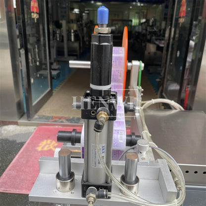 Henwi HWFCL- 1 Nozzle Semi-Auto Liquid Mixing Heating Bottling Filling Machine One Head Bottle Filler With Mixer Heater with Semi Automatic Bottle Cover Cap Capping Labeling Machine Line with Handheld Induction Sealing Device with Cooling Tunnel