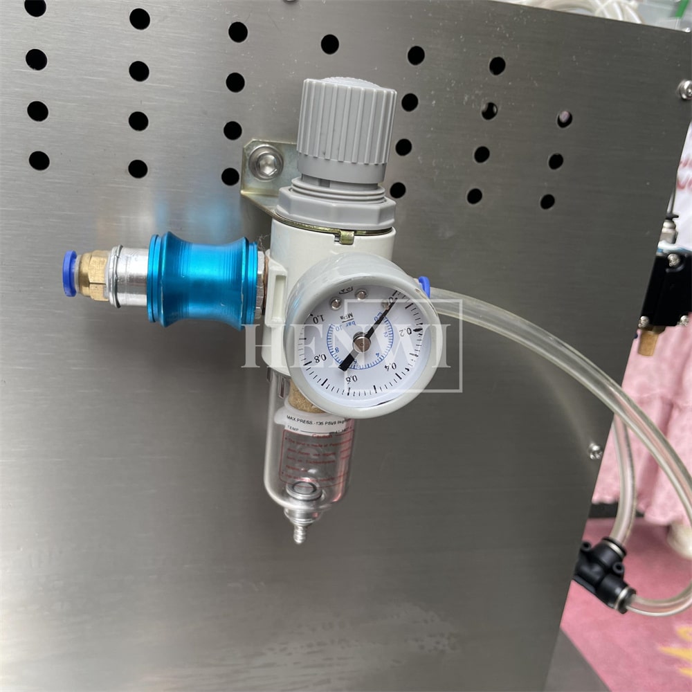 Henwi HWFCL- 1 Nozzle Semi-Auto Liquid Mixing Heating Bottling Filling Machine One Head Bottle Filler With Mixer Heater with Semi Automatic Bottle Cover Cap Capping Labeling Machine Line with Handheld Induction Sealing Device with Cooling Tunnel