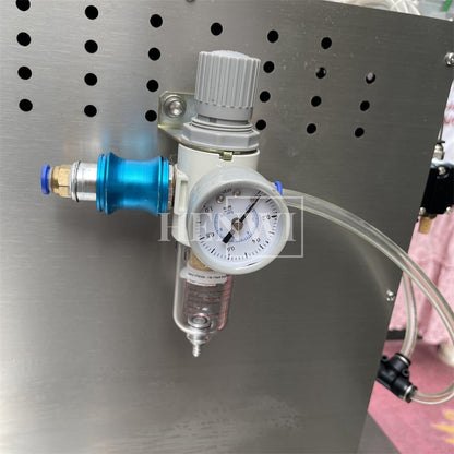 Henwi HWFCL- 1 Nozzle Semi-Auto Liquid Mixing Heating Bottling Filling Machine One Head Bottle Filler With Mixer Heater with Semi Automatic Bottle Cover Cap Capping Labeling Machine Line with Handheld Induction Sealing Device with Cooling Tunnel