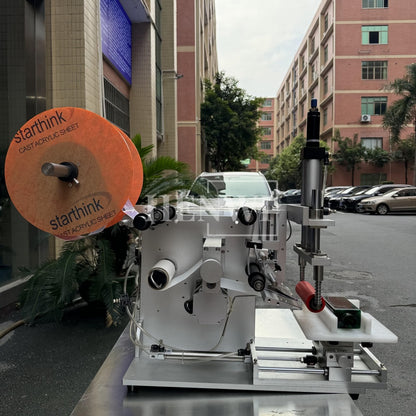 Henwi HWFCL- 1 Nozzle Semi-Auto Liquid Mixing Heating Bottling Filling Machine One Head Bottle Filler With Mixer Heater with Semi Automatic Bottle Cover Cap Capping Labeling Machine Line with Handheld Induction Sealing Device with Cooling Tunnel