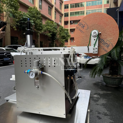 Henwi HWFCL- 1 Nozzle Semi-Auto Liquid Mixing Heating Bottling Filling Machine One Head Bottle Filler With Mixer Heater with Semi Automatic Bottle Cover Cap Capping Labeling Machine Line with Handheld Induction Sealing Device with Cooling Tunnel