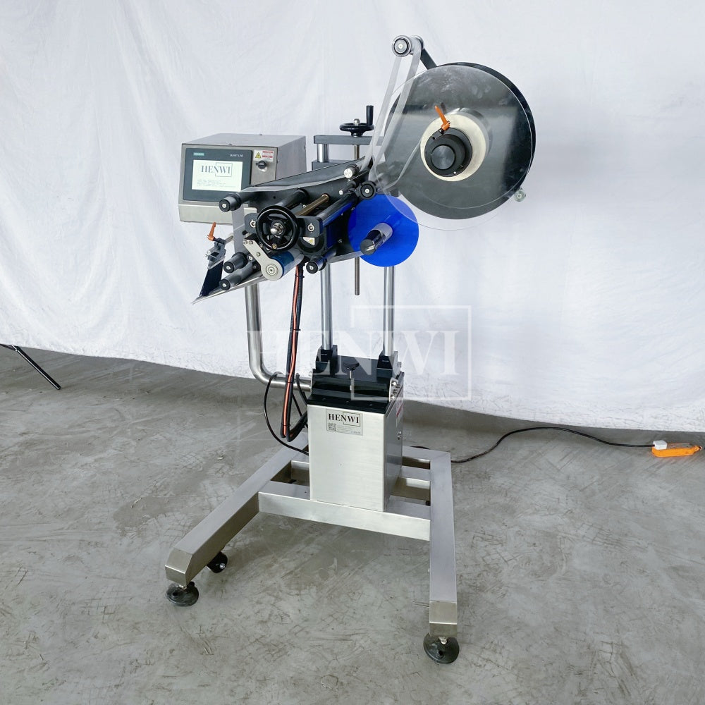 Henwi HWLM-MTF Automatic Mobile Bottle Jar Flat Top / Box Case Sides Labeller Machine Self-Adhesive Sticker Labeling Machine