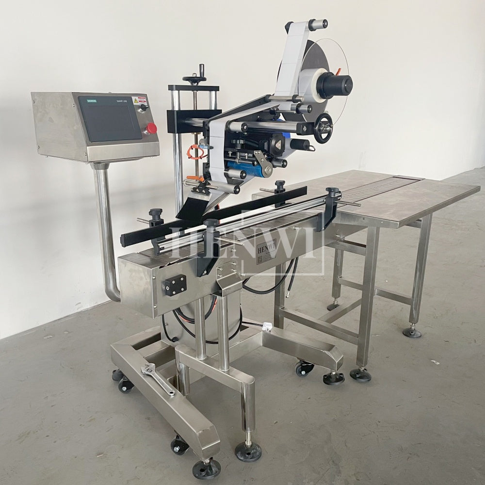 Henwi HWLM-MTF Automatic Mobile Bottle Jar Flat Top / Box Case Sides Labeller Machine Self-Adhesive Sticker Labeling Machine