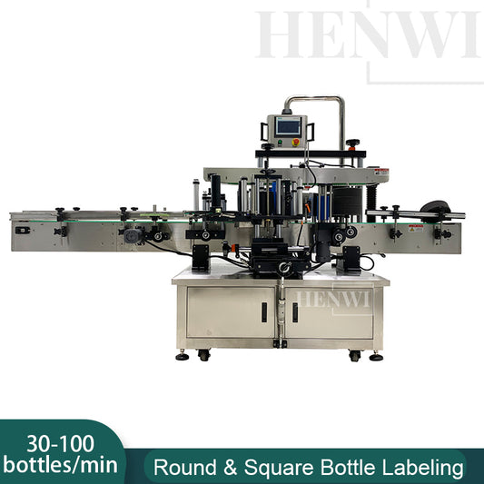 Henwi HWLM-RS Automatic Round Bottle & Square Bottle Double Side Labeller Machine Self-Adhesive Sticker Labeling Machine