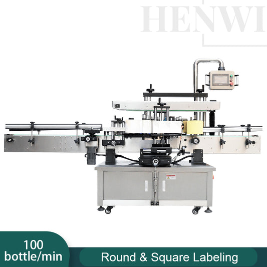 Henwi HWLM-RS Automatic Round Bottle & Square Bottle Double Side Labeller Machine Self-Adhesive Sticker Labeling Machine