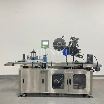 Henwi HWLM-RSTB Automatic Round Bottle & Square Bottle Top & Bottom Double Side Labeller Machine Self-Adhesive Sticker Labeling Machine