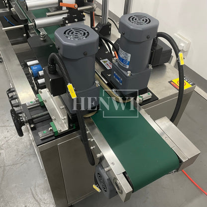 Henwi HWLM-RSTB Automatic Round Bottle & Square Bottle Top & Bottom Double Side Labeller Machine Self-Adhesive Sticker Labeling Machine