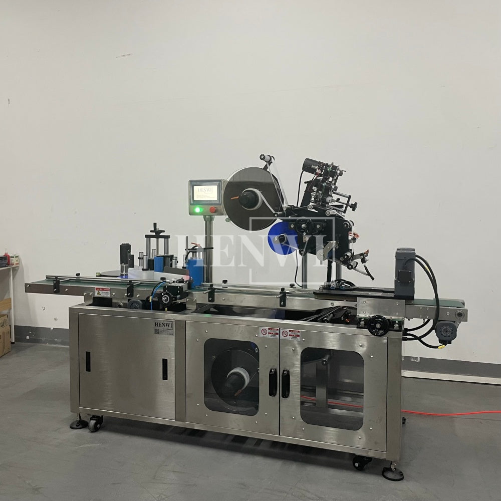 Henwi HWLM-RSTB Automatic Round Bottle & Square Bottle Top & Bottom Double Side Labeller Machine Self-Adhesive Sticker Labeling Machine