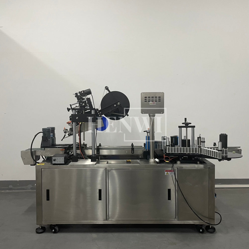 Henwi HWLM-RSTB Automatic Round Bottle & Square Bottle Top & Bottom Double Side Labeller Machine Self-Adhesive Sticker Labeling Machine