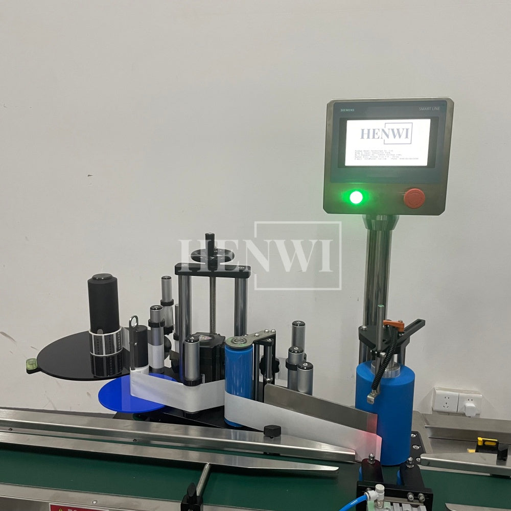 Henwi HWLM-RSTB Automatic Round Bottle & Square Bottle Top & Bottom Double Side Labeller Machine Self-Adhesive Sticker Labeling Machine
