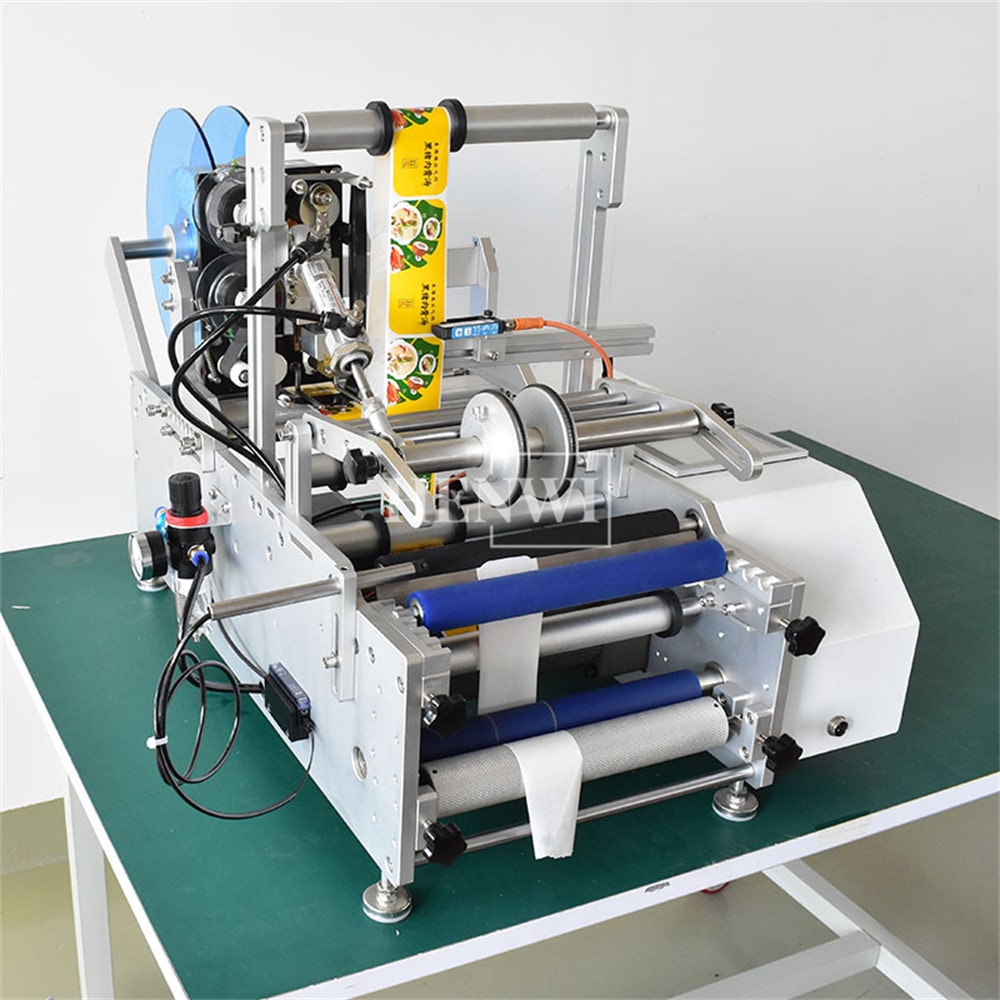 Henwi HWLM-S-HR Manual Horizontal Model Round Bottle Jar Labeller Machine Self-Adhesive Sticker Labeling Machine