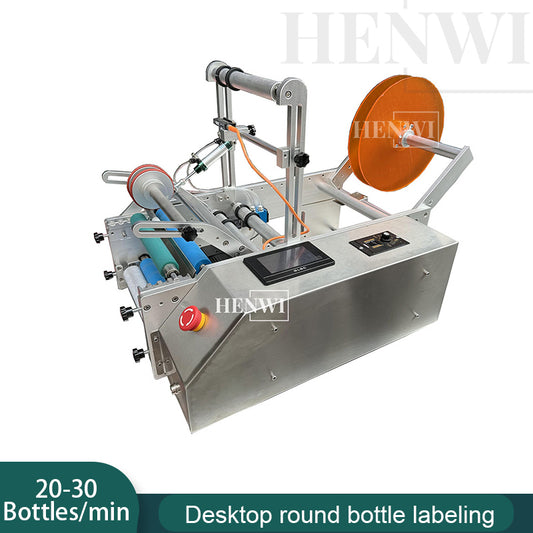 Máquina etiquetadora de frascos y botellas redondas modelo horizontal manual Henwi HWLM-S-HR Máquina etiquetadora de etiquetas autoadhesivas