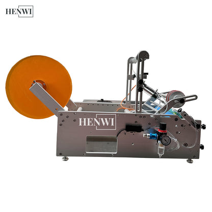 Henwi HWLM-S-HR Semi Auto Horizontal Model Round Bottle Jar Labeller Machine Self-Adhesive Sticker Labeling Machine