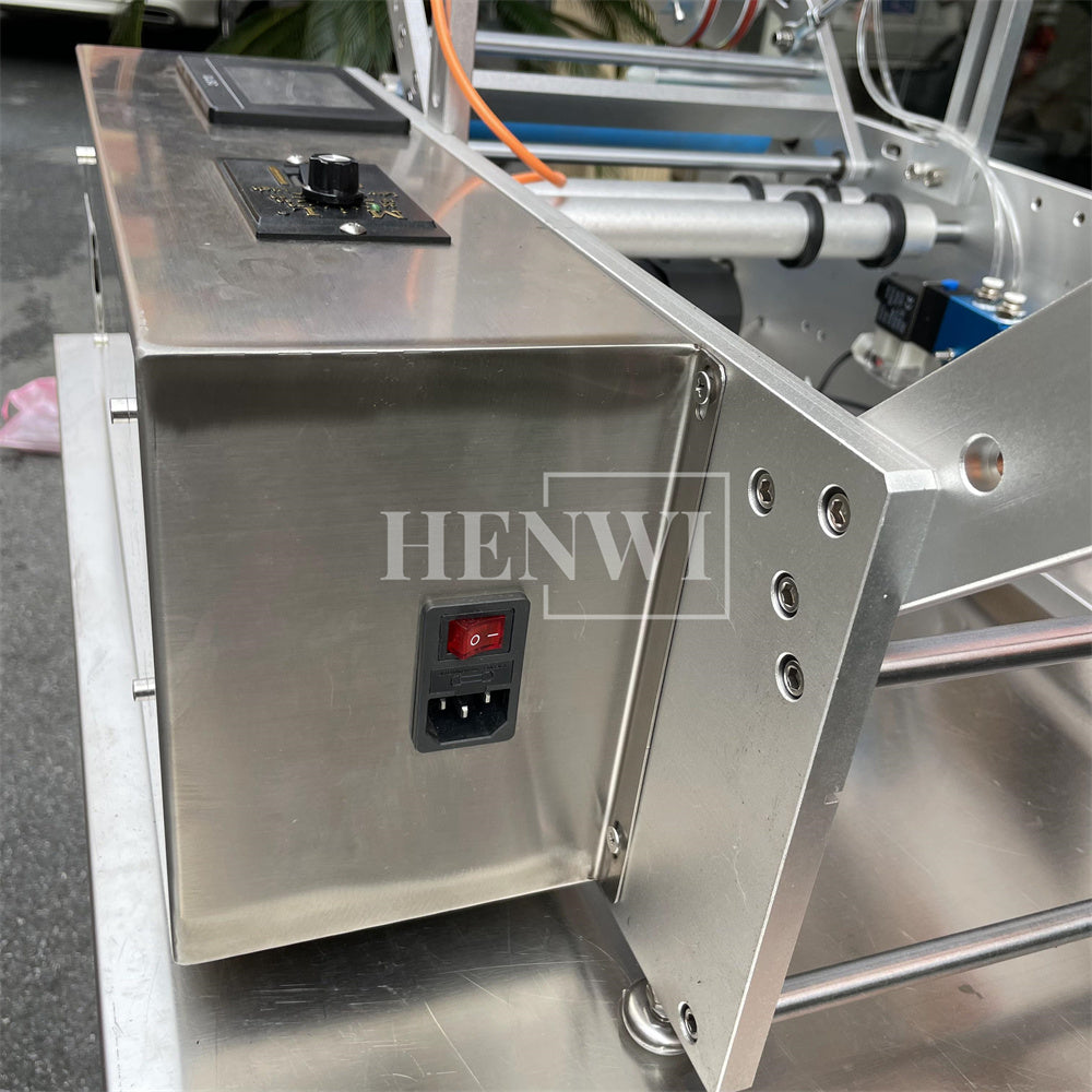 Henwi HWLM-S-HR Semi Auto Horizontal Model Round Bottle Jar Labeller Machine Self-Adhesive Sticker Labeling Machine