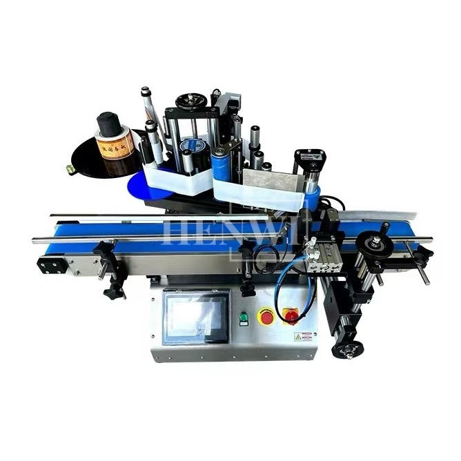 Henwi HWLM-S-VR Manual Vertical Model Round Bottle Jar Labeller Machine Self-Adhesive Sticker Labeling Machine