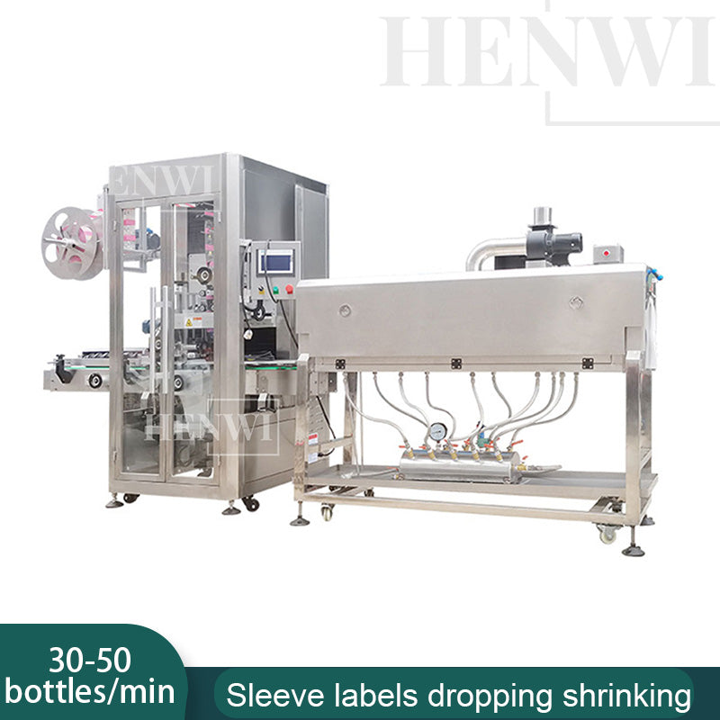 Henwi HWLM-Bottle Sleeve Dropping Wrapping Shrinking Machine Plastic Glass Beer Bottle Jar Pop Can Tin Sleeve Labeling Steam Shrinking Machine