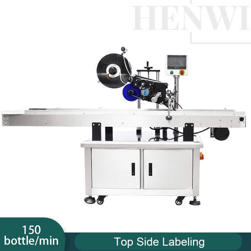 Henwi HWLM-TF Automatic Bottle Jar Top Flat / Box Case Flank Side Labeller Machine Self-Adhesive Sticker Labeling Machine