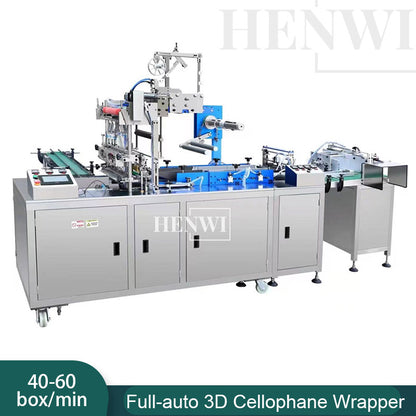 Henwi HWMB-Full Automatic 3D Cellophane Film Wrapping Machine Cosmetics Snack Box Transparent BOPP Film Overwrapping Packing Machine