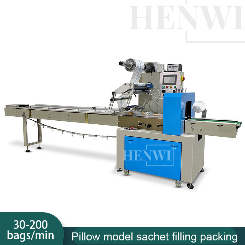 Henwi HWMB-Pillow Model Film Filling Packing Machine Food Bread Fruit Soap Cake Quick Frozen Food Horizontal Bagging Sealing Machine