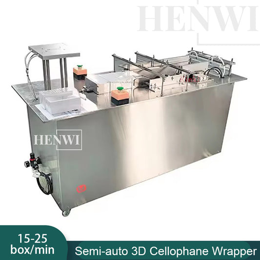 Henwi HWMB-Semi Automatic 3D Cellophane Film Wrapping Machine Case Coffee Box Transparent BOPP Film Overwrapping Packing Machine