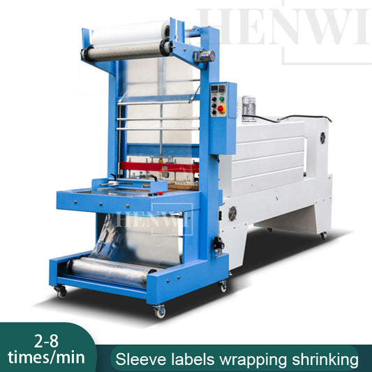 Henwi HWMB-Sleeve Labels Wrapping Sealing Shrinking Machine Sleeve Model Film Overwrapping Cutting Sealing Machine Plastic Glass Beer Bottle Film Packaging Heating Shrinking Machine