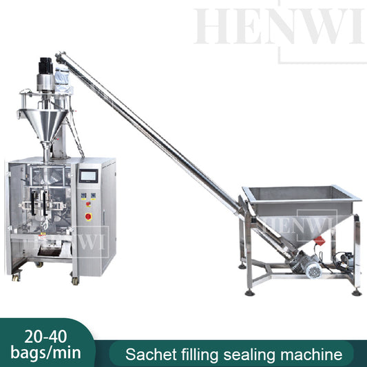 Henwi HWSM-100-1000g Single Lane Powder Sachet Coffee Milk Seasoning Condiments Spice Pepper Powder Filler Sealer Filling Packing Machine