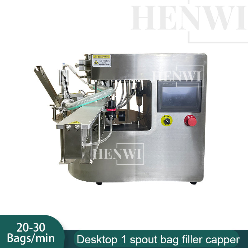 Henwi HWFM-S1 Desktop Semi Auto Spout Sachet Filling Capping Machine 1 Nozzle Spout Pouch Bag One Station Filler Sealer