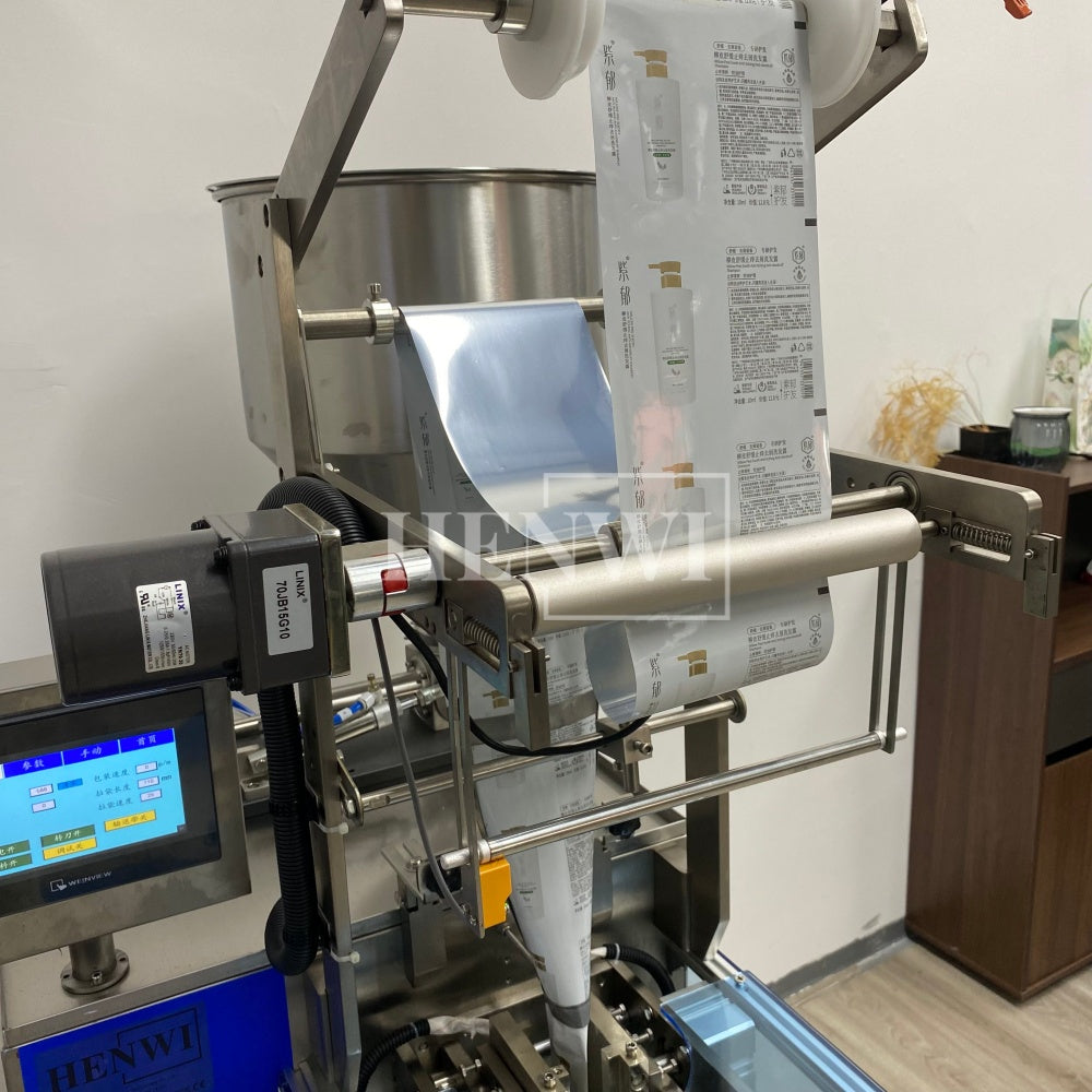 Henwi HWSM-1 Lane Liquid Sachet Filler Sealer Water Juice Honey Sauce Shampoo Cream Syrup Filling Packing Machine